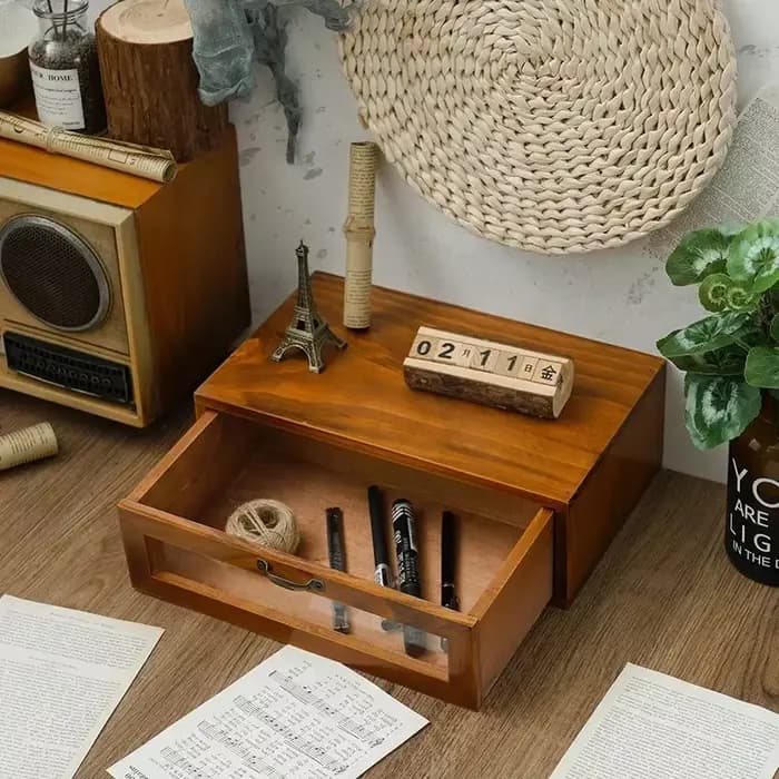 Boîte de rangement à tiroirs en bois – Organiseur de bureau