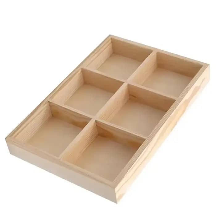 Boîte de rangement en bois à six compartiments