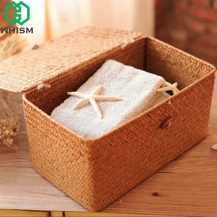Panier de rangement en osier tissé avec couvercle