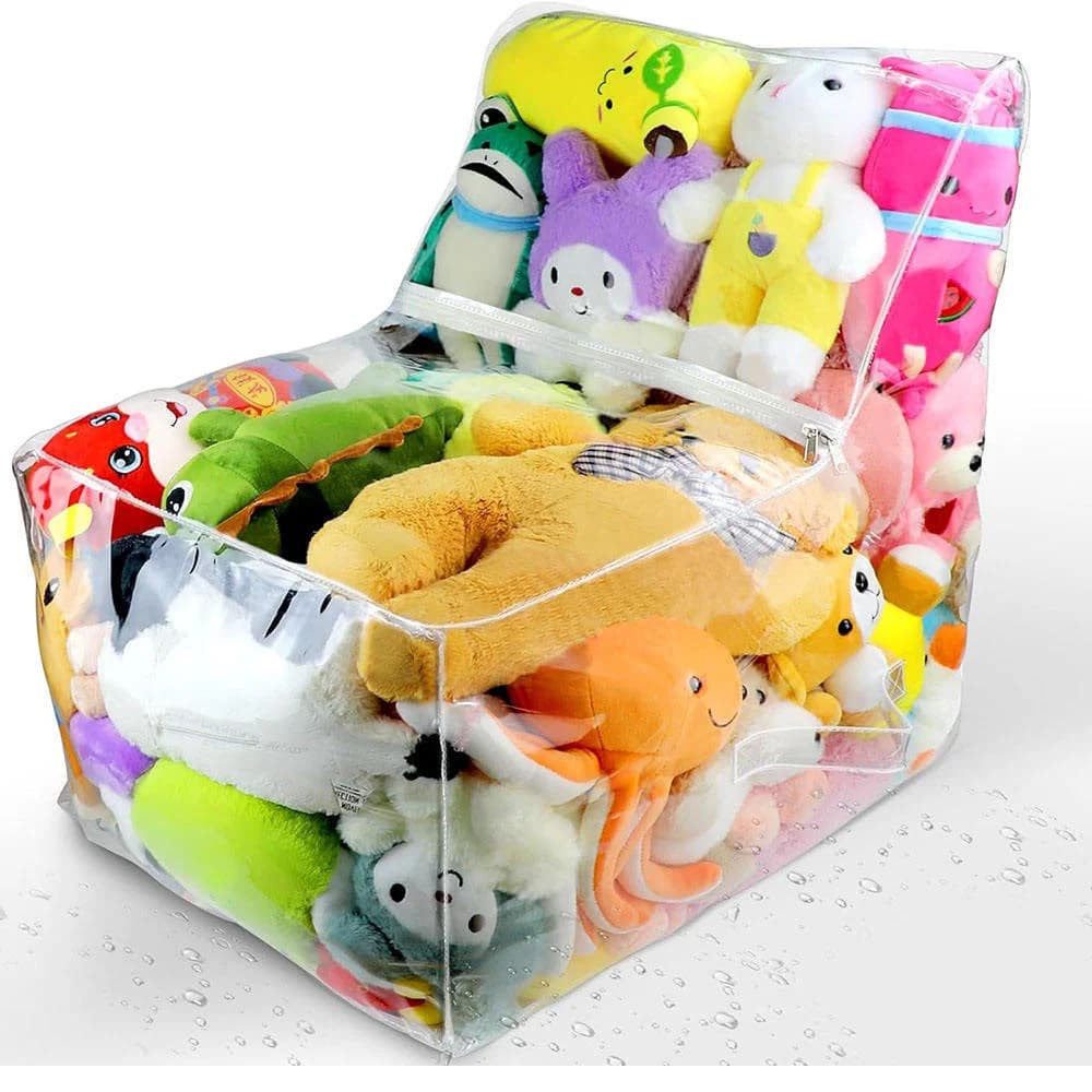Tabouret de rangement pour enfants 2 en 1, sac organisateur de jouets en PVC épaissi, siège transpar