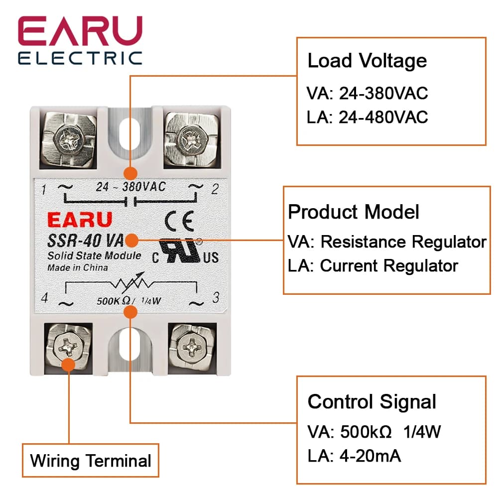 SSR-10VA SSR-25VA SSR-40VA SSR relais à semi-conducteurs régulateur de tension sortie AC24-380V + potentiomètre pour contrôleur de température PID