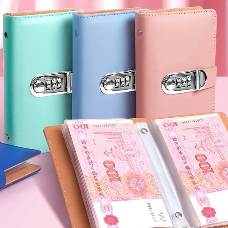 Livre de stockage de billets de banque en matériau PU, peut contenir 100 billets de banque, avec Photos de billets de banque, timbres, livre de stockage de cartes bancaires