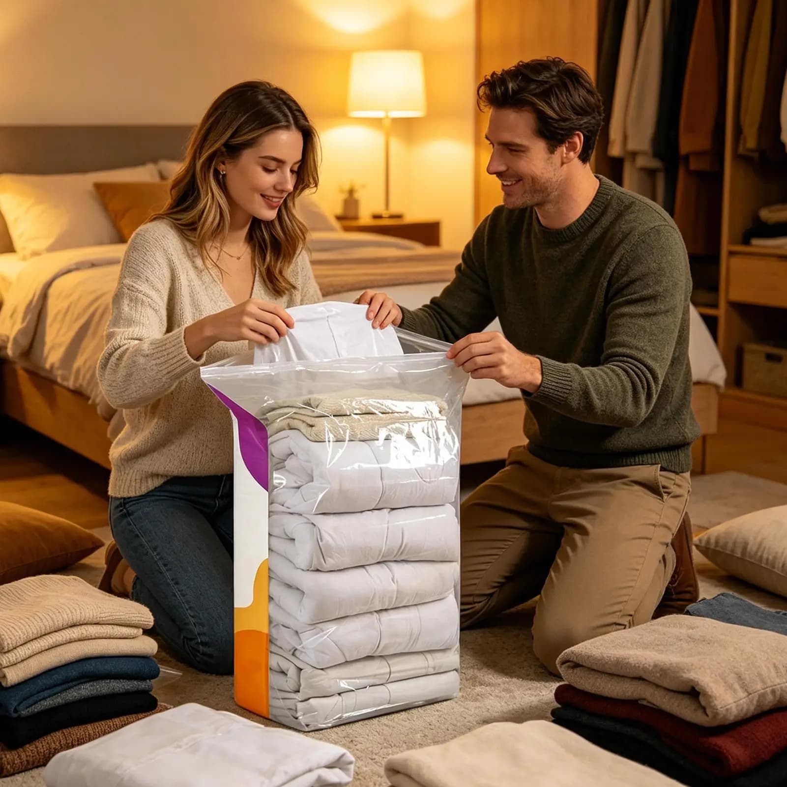 Sacs de rangement sous vide pour vêtements, couettes, bagages – Scellés sans pompe, épaissis, grande capacité, gain de place, fournitures de rangement domestique