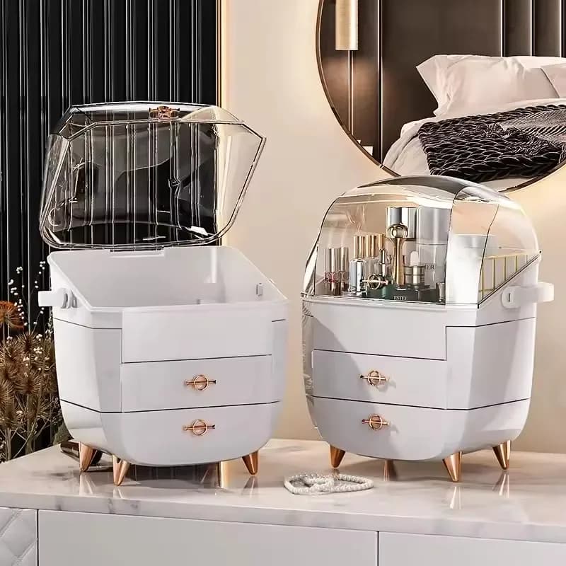 Boîte de rangement de cosmétiques, grands tiroirs de rangement de maquillage, organisateur de bijoux étanche à la poussière, vitrines de soins de la peau à domicile