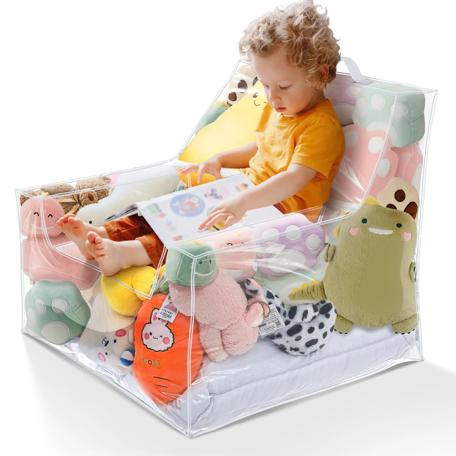 Tabouret de rangement pour enfants 2 en 1, sac organisateur de jouets en PVC épaissi, siège transparent, boîte de rangement créative