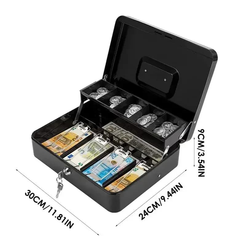 Tirelire pour économiser de l'argent, verrouillage, avec plateau d'argent, organisateur d'économie d'argent en métal, 4 emplacements pour billets/5 pièces de monnaie, tiroir de caisse enregistreuse