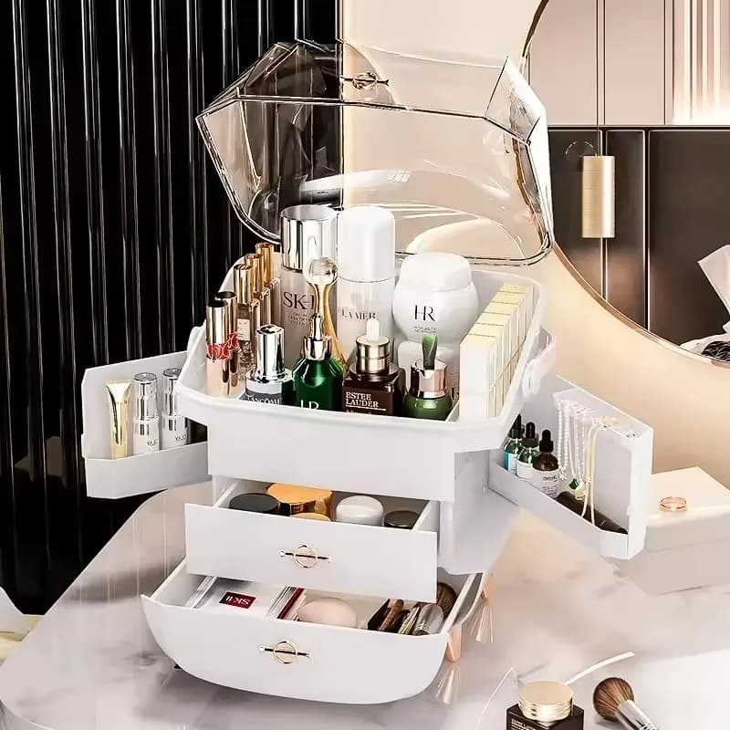 Boîte de rangement de cosmétiques, grands tiroirs de rangement de maquillage, organisateur de bijoux étanche à la poussière, vitrines de soins de la peau à domicile