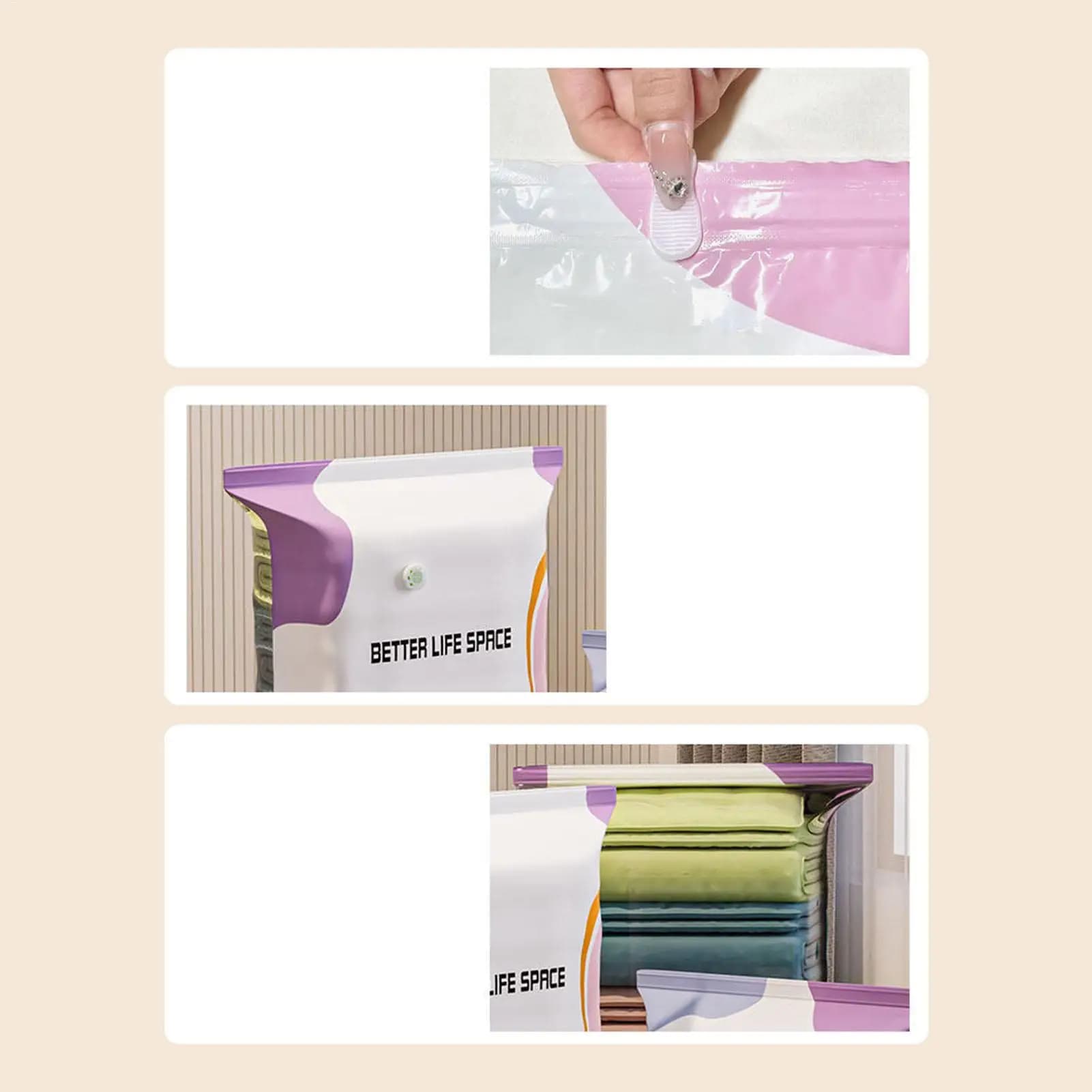 Sacs de rangement sous vide pour vêtements, couettes, bagages – Scellés sans pompe, épaissis, grande capacité, gain de place, fournitures de rangement domestique