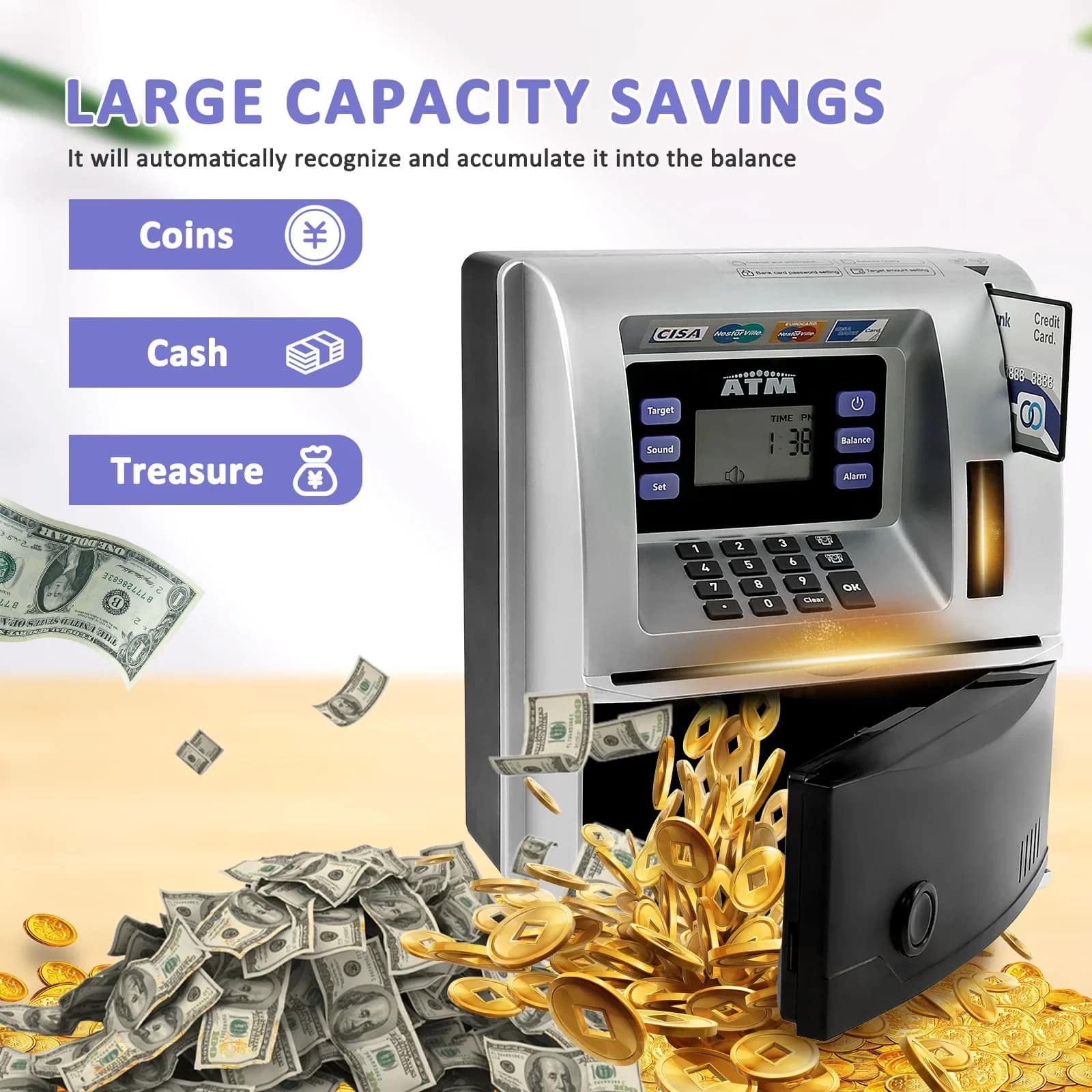 ATM tirelire automatique Mini coffre-fort pièces de monnaie économie d'argent tirelire numérique électronique mis à niveau parlant tirelire cadeaux pour enfants
