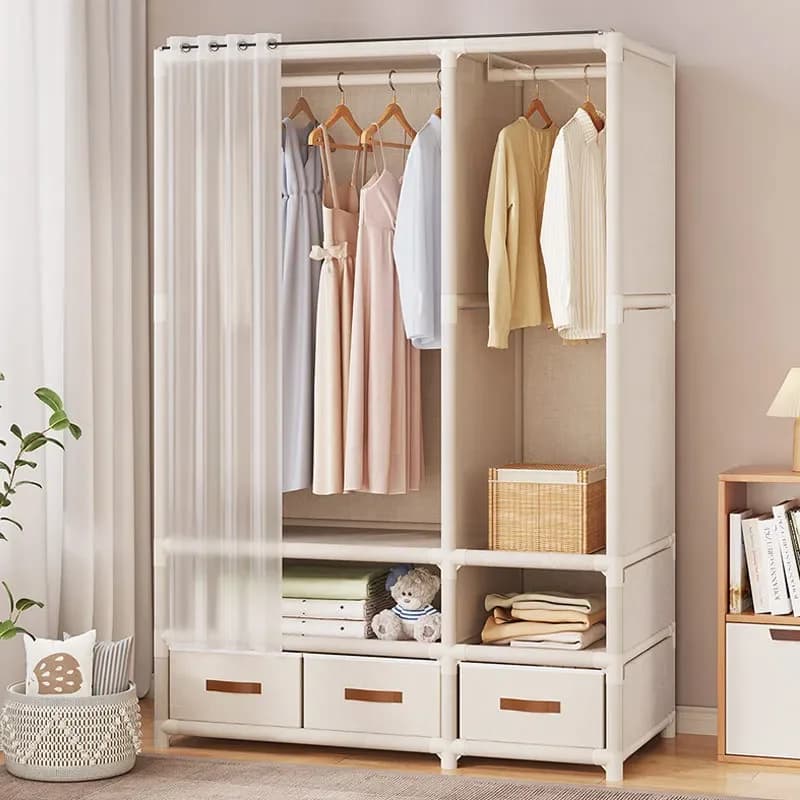 Armoire pliable de grande capacité pour dortoir et chambre à coucher, armoire à assemblage facile, étagère de rangement anti-poussière, Cisco durable
