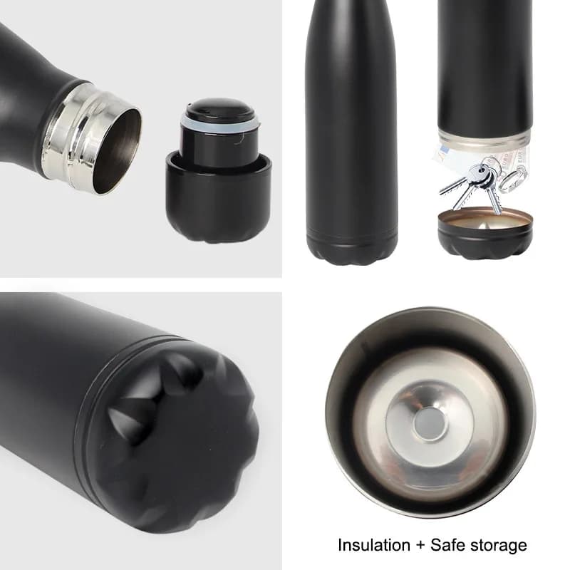 Bouteille d'eau de détournement secrète cachée en acier, coffre-fort secret, compartiment de rangement pour cartes, clés, argent liquide
