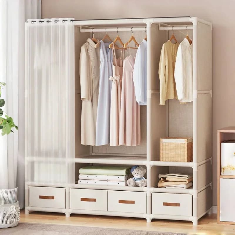 Armoire pliable de grande capacité pour dortoir et chambre à coucher, armoire à assemblage facile, étagère de rangement anti-poussière, Cisco durable