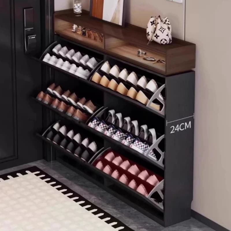 Meuble à chaussures fin en bois fermé pour entrée de salon, couloir, hôtel - Organisateur de chaussures - Mobilier de maison