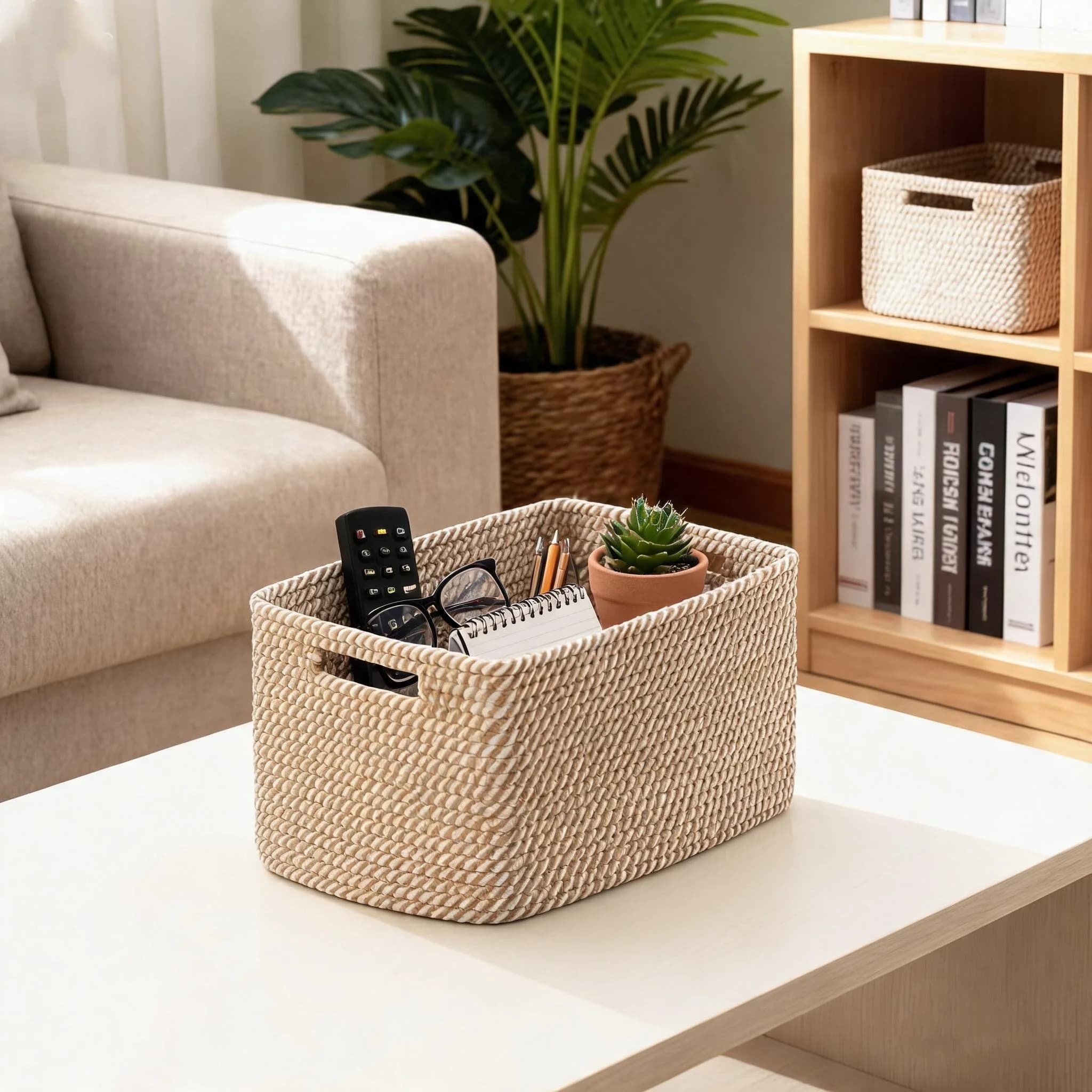 Panier de rangement en corde tissée avec poignée – Organisateur multifonctionnel pour vêtements, jouets