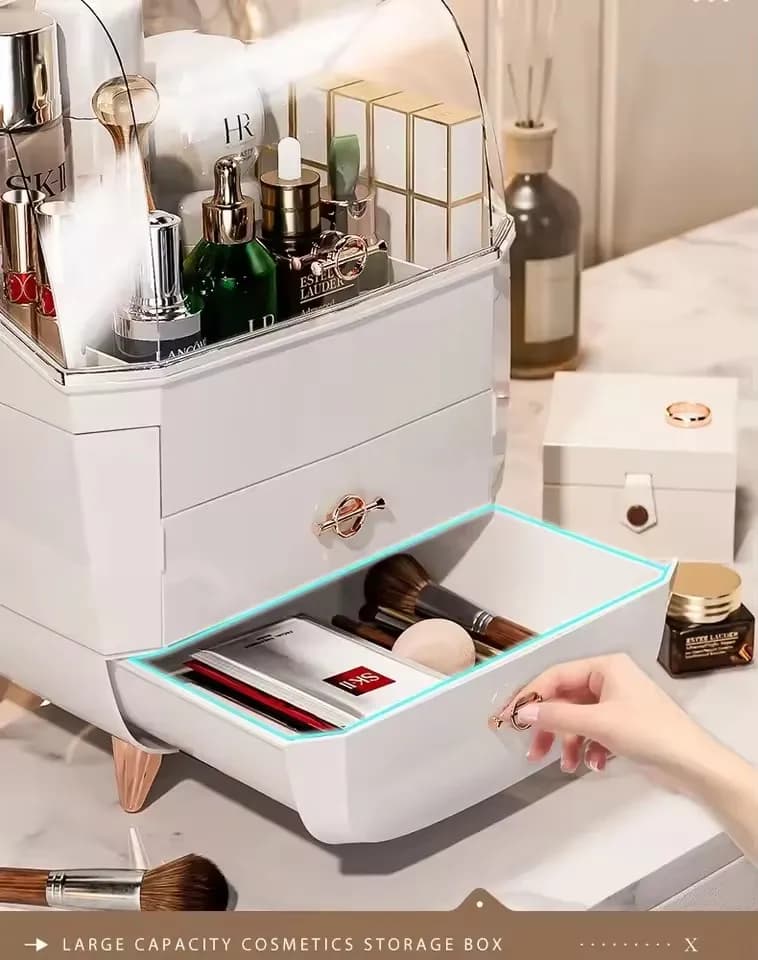 Boîte de rangement de cosmétiques, grands tiroirs de rangement de maquillage, organisateur de bijoux étanche à la poussière, vitrines de soins de la peau à domicile