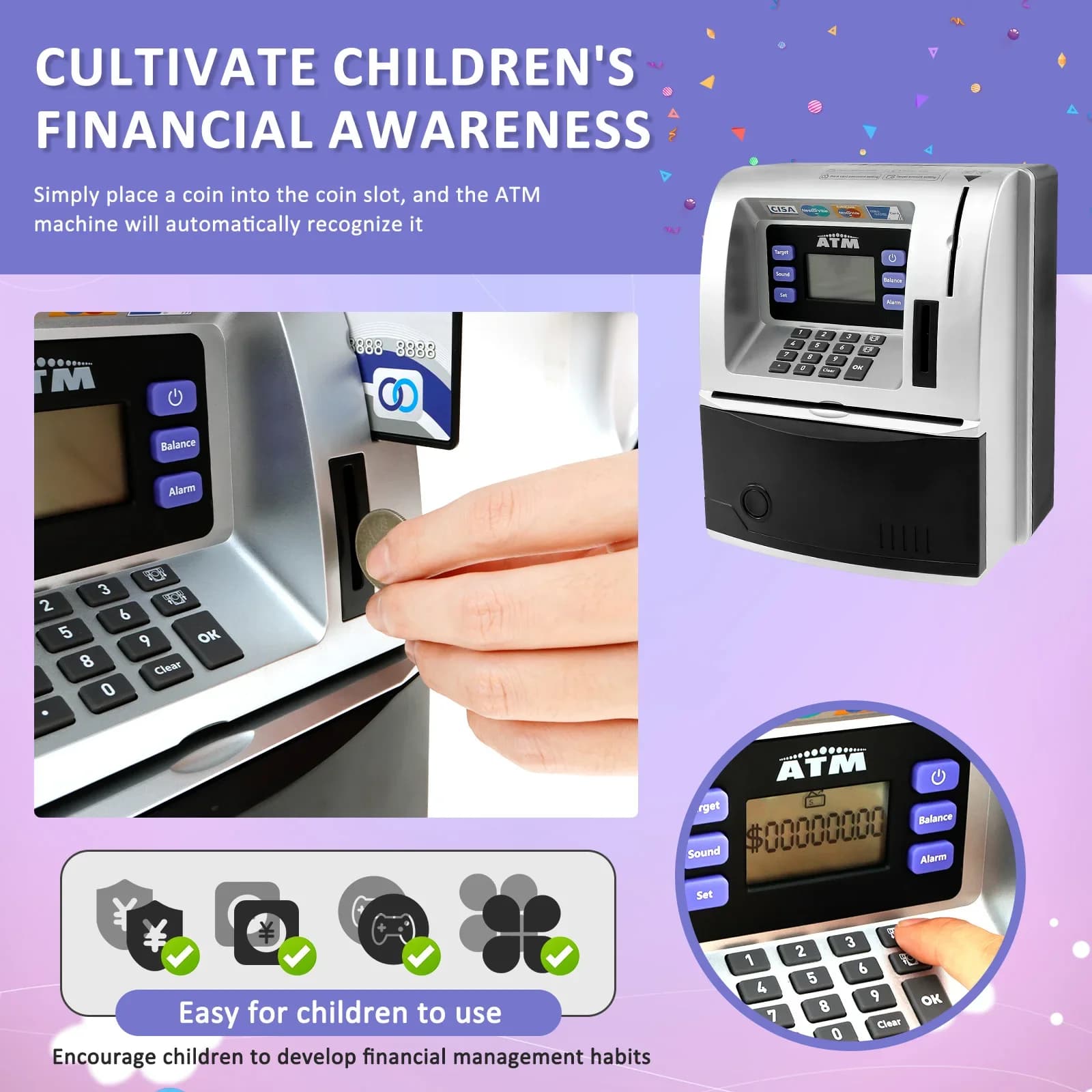 ATM tirelire automatique Mini coffre-fort pièces de monnaie économie d'argent tirelire numérique électronique mis à niveau parlant tirelire cadeaux pour enfants