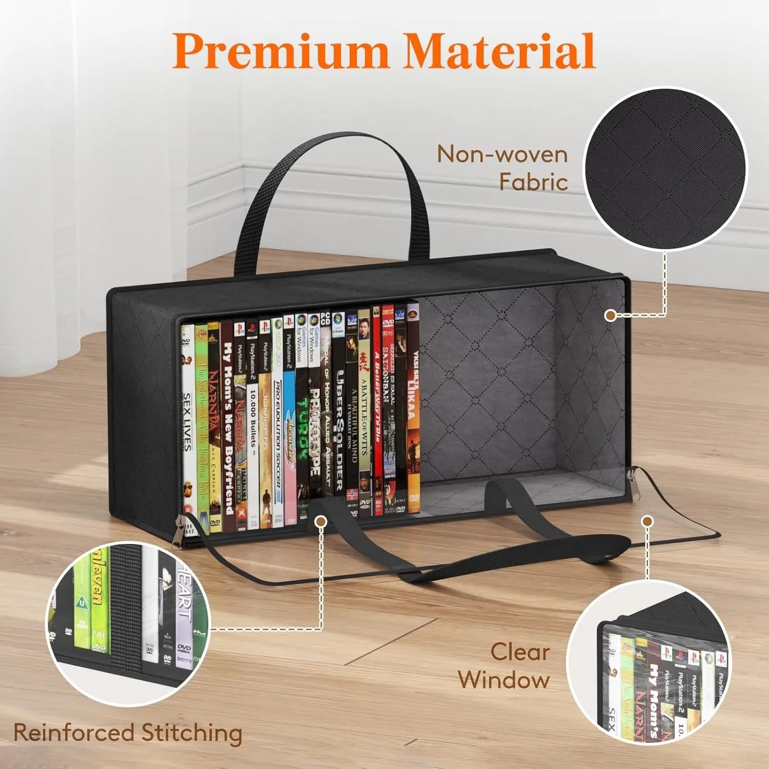 Organisateur de stockage de CD/DVD en tissu non tissé, 52x18x23cm, pour usage personnel, idée cadeau, collection de supports multimédias