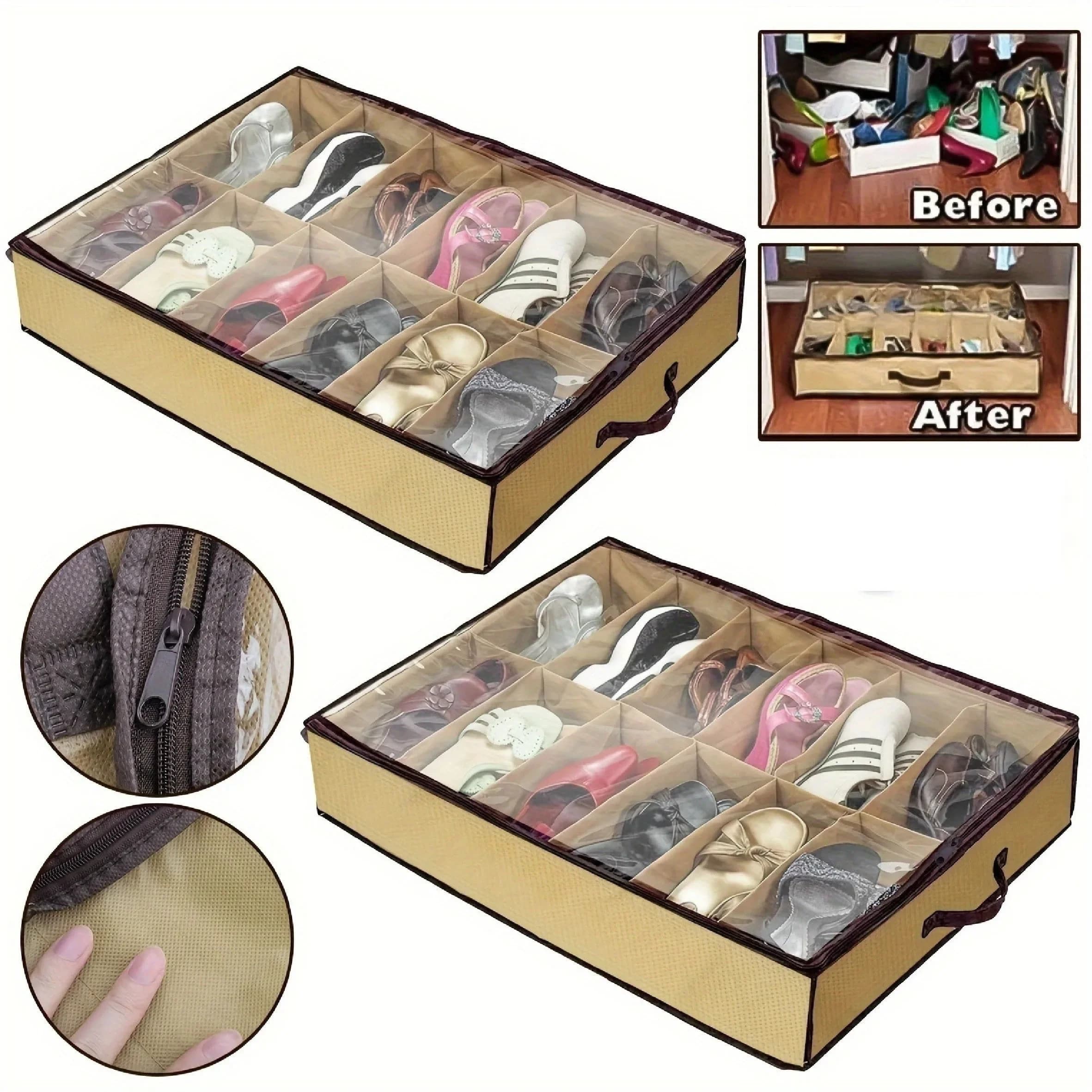 Boîte à chaussures avec fermeture éclair de sécurité - sac de rangement, armoire gain de place pour l'entrée sous le lit/la penderie - convient pour les chaussures de sport, les bottes