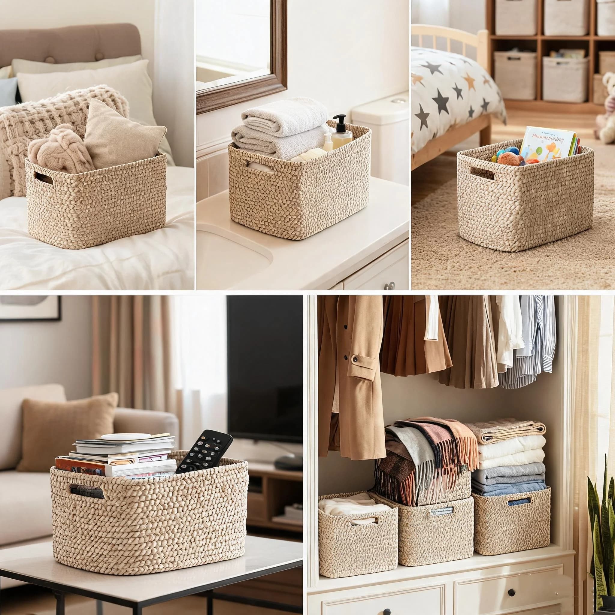 Panier de rangement en corde tissée avec poignée – Organisateur multifonctionnel pour vêtements, jouets