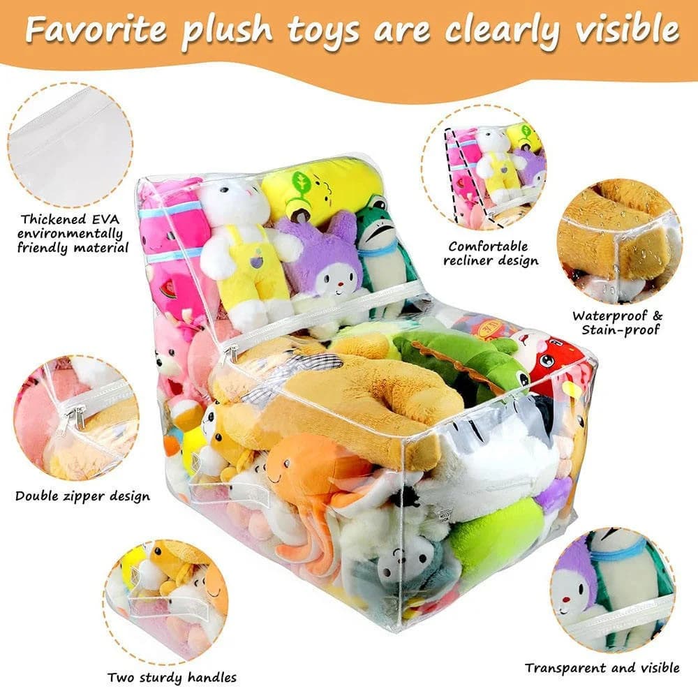 Tabouret de rangement pour enfants 2 en 1, sac organisateur de jouets en PVC épaissi, siège transparent, boîte de rangement créative