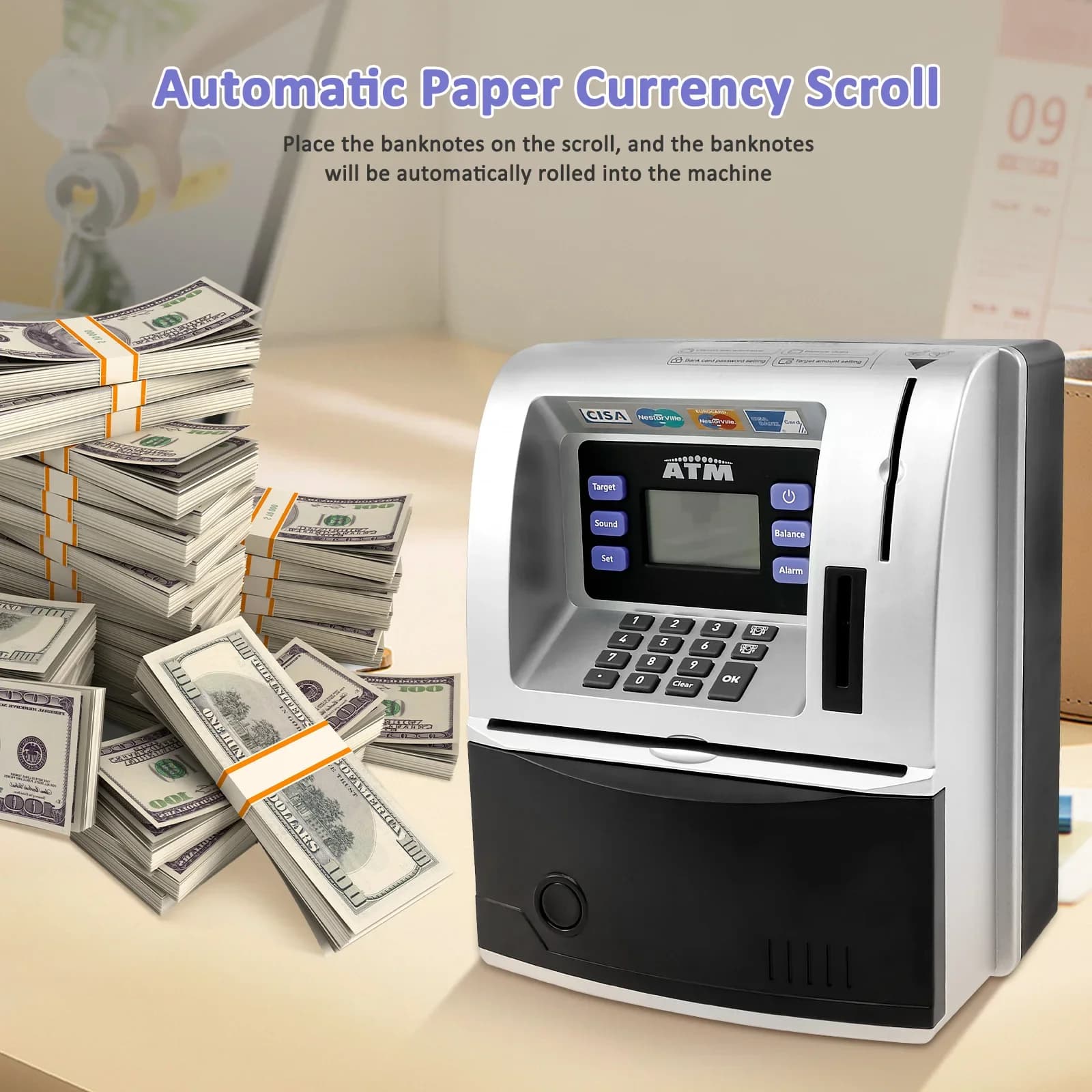 ATM tirelire automatique Mini coffre-fort pièces de monnaie économie d'argent tirelire numérique électronique mis à niveau parlant tirelire cadeaux pour enfants