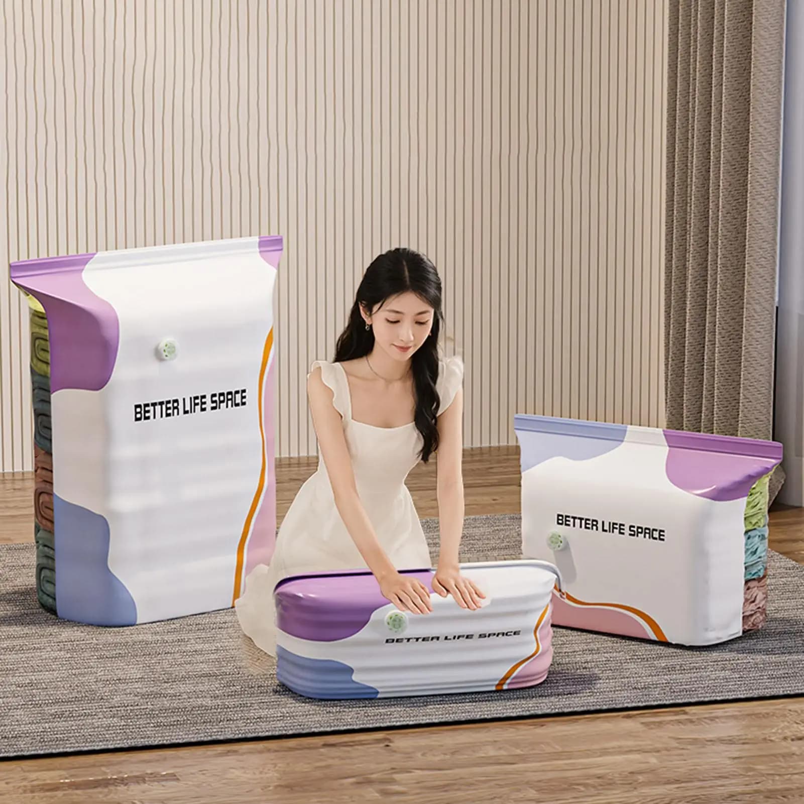 Sacs de rangement sous vide pour vêtements, couettes, bagages – Scellés sans pompe, épaissis, grande capacité, gain de place, fournitures de rangement domestique