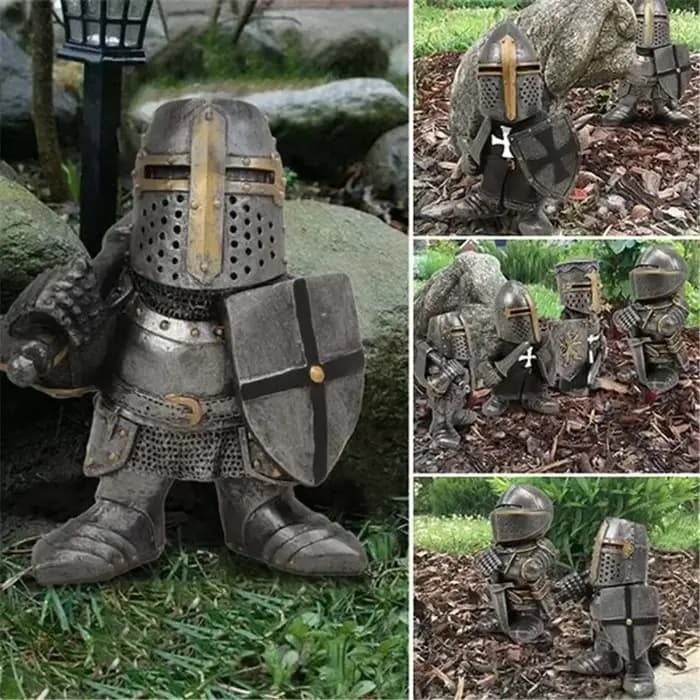 Chevalier Gnomes jardin Statue garde croix templier nain