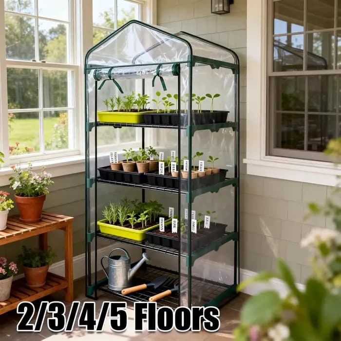 Mini-serre de jardin en PVC à cinq niveaux, abri de culture extérieur avec couverture en PVC, serre de jardin en plastique à cinq étages